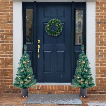 Sapin de Noël et couronne lumineux à LED