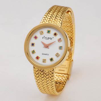 Montre plaqué or femme avec pierres précieuses