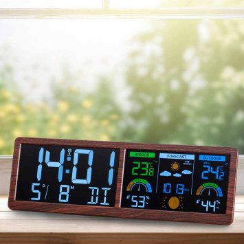Station météo numérique avec horloge radio-pilotée "Bois"