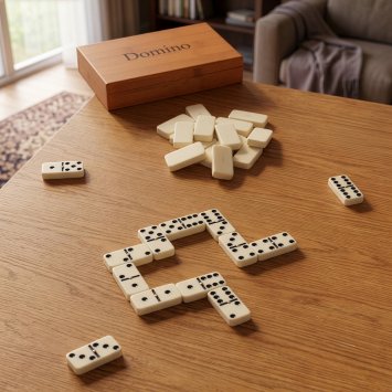 Boîte en bois contenant un grand domino