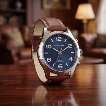 Montre solaire à radio-pilotage avec bracelet en cuir