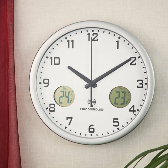 Horloge murale radiopilotée avec affichage de la température