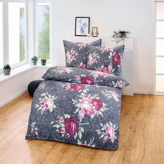 Linge de lit en micro-polaire, motif floral  