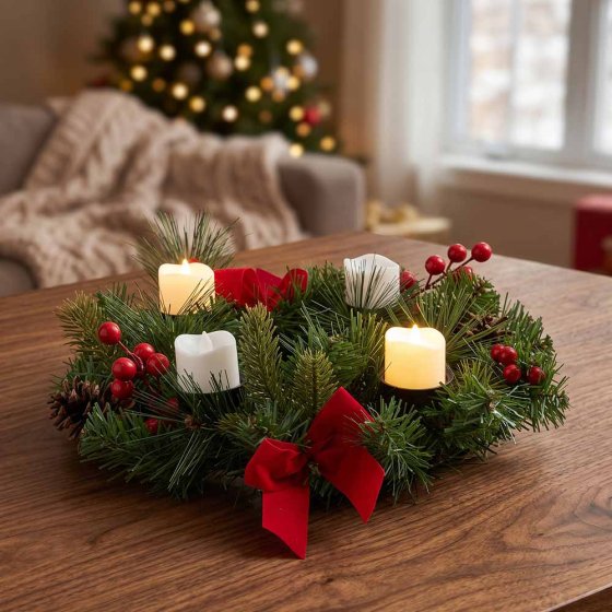 Couronne de Noël avec 4 bougies LED 