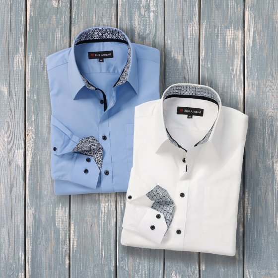 Chemise stretch avec contrastes en lot 3XL (47/48) | Blanc#Bleu clair