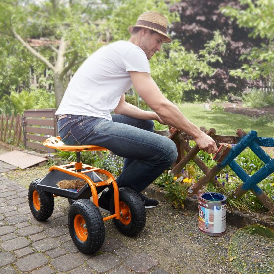 Siège de jardinage mobile avec bac de rangement 