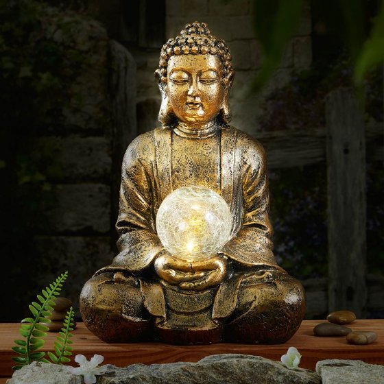 Statue Bouddha Boule de Verre Solaire