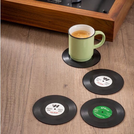 SET DE 4 DESSOUS-DE-VERRE VINYLE « RECORDS » 