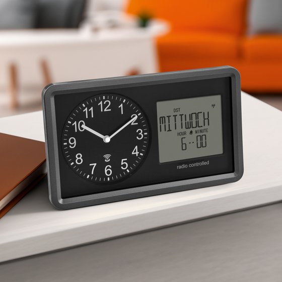 Horloge analogique radiopilotée avec calendrier 