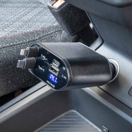 Chargeur 4 en 1 câbles intégrés pour voiture