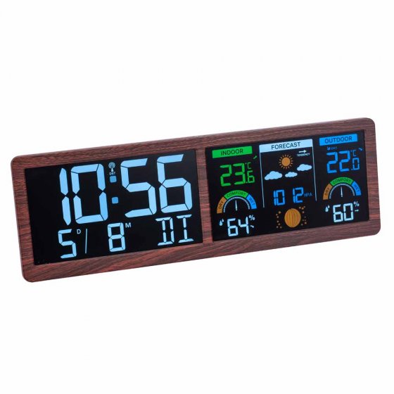 Station météo numérique avec horloge radio-pilotée "Bois" 