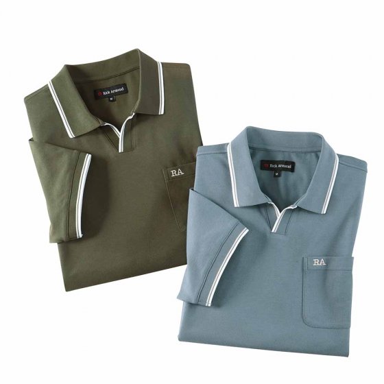Polo stretch en lot 3XL (128/132) | Bleu gris#Vert foncé