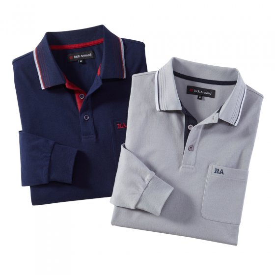 T-shirt piqué à manches longues en lot 3XL (128/132) | Marine#Gris