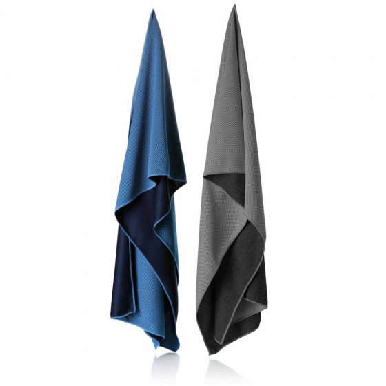 Lot de 2 serviettes rafraîchissantes, bleu/gris