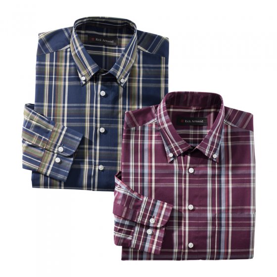 Chemises à carreaux repassage facile en lot de 2 XL | Bordeaux#Marine