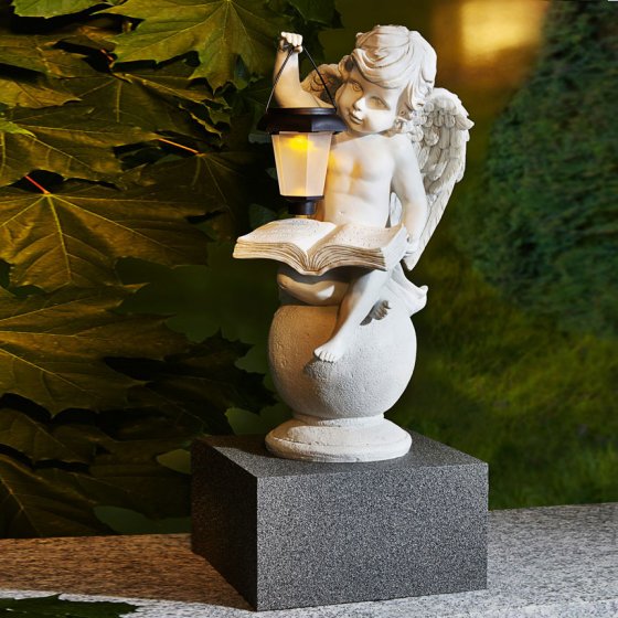 Statuette d'ange avec lanterne solaire