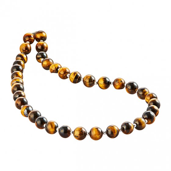 Collier œil de tigre avec perles d'argent