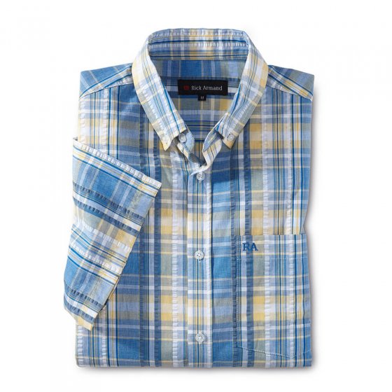 Chemise  "Madras"  en coton gaufré XXL | Bleu-jaune