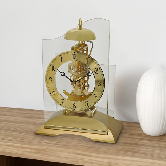 Horloge de table mécanique sous cloche 
