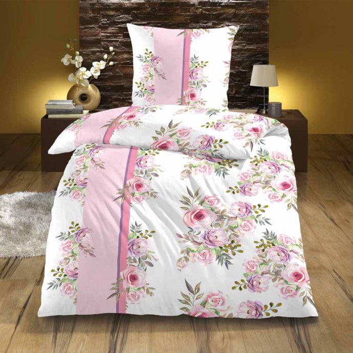 Linge de lit en coton seersucker  « Rêve de roses »