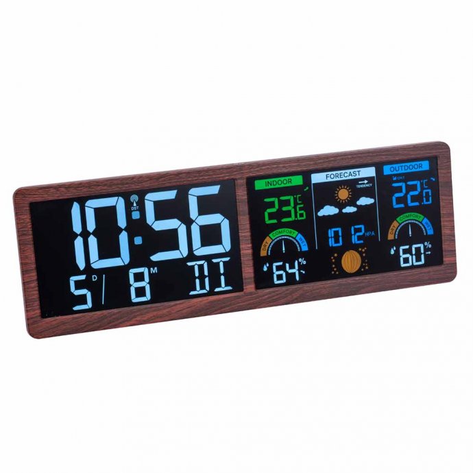 Station météo numérique avec horloge radio-pilotée "Bois"