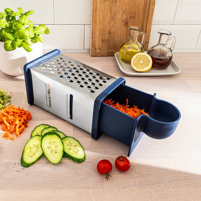 Râpe 4 en 1 avec bac de récupération