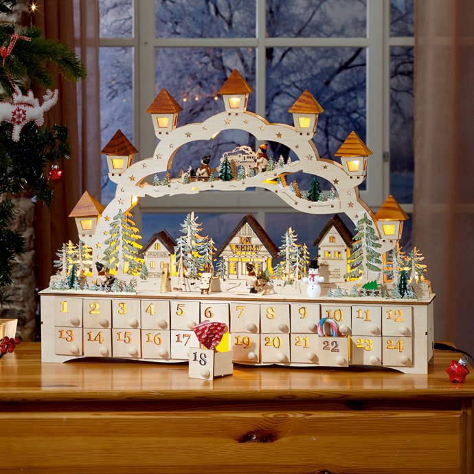 Grande arche lumineuse et calendrier de l'Avent