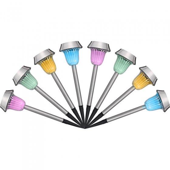 Lot de 8 lampes solaires en acier inoxydable 