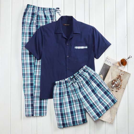 Pyjama d'été 3 pièces XL | Bleumarine-vert