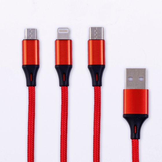 Câble de charge USB 3 en 1 Rouge