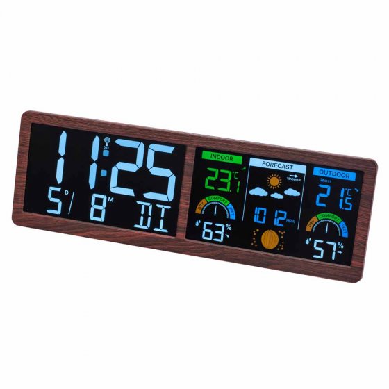 Station météo numérique avec horloge radio-pilotée "Bois" 
