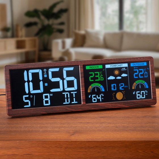 Station météo numérique avec horloge radio-pilotée "Bois" 