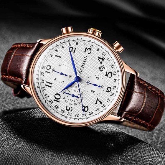 Chronographe pour homme avec bracelet en cuir 