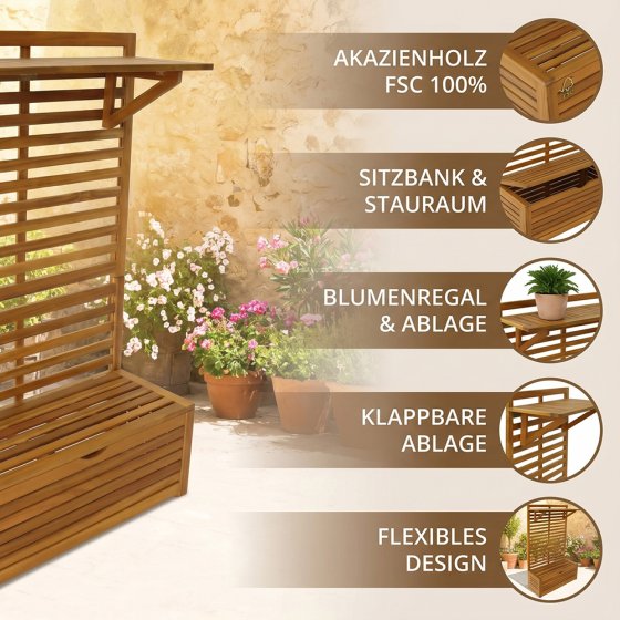 Étagère à fleurs avec coffre-siège 