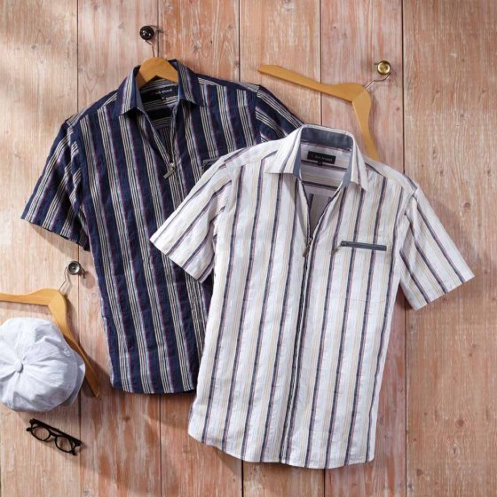 Chemise zippée en seersucker 3XL (47/48) | Marine