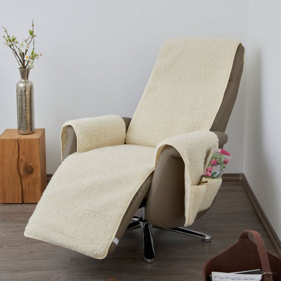 Jeté de fauteuil en laine vierge, avec repose-pieds 