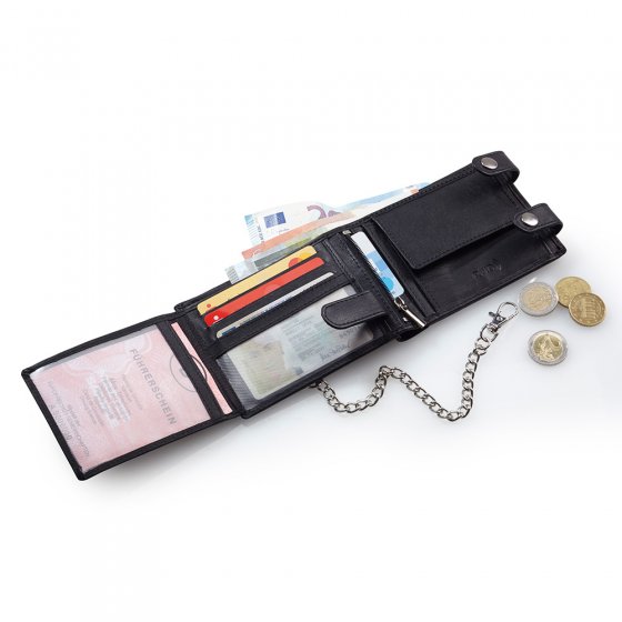 Porte-monnaie en cuir avec chaîne de sécurité