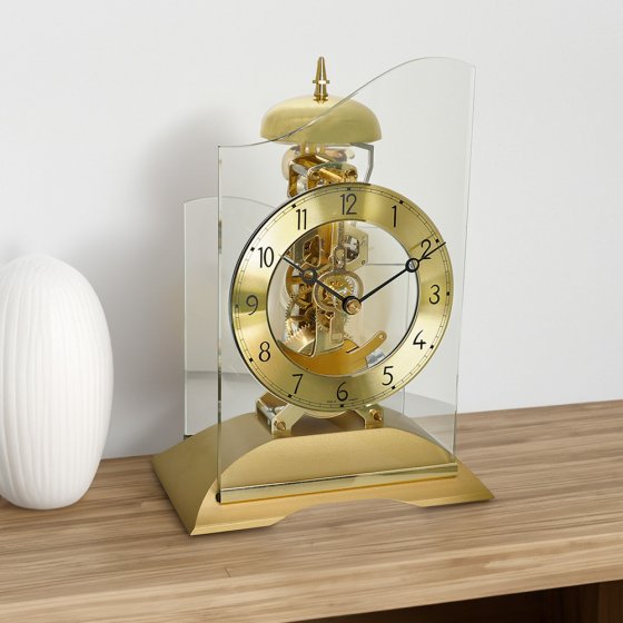 Horloge de table mécanique sous cloche 