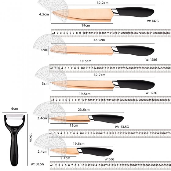 Ensemble de couteaux avec éplucheur 