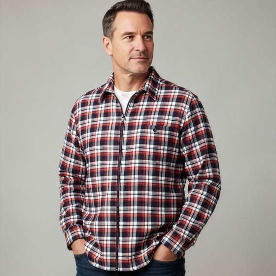 Chemise de flanelle zippée en lot XXL (45/46) | Bleu#Rouge