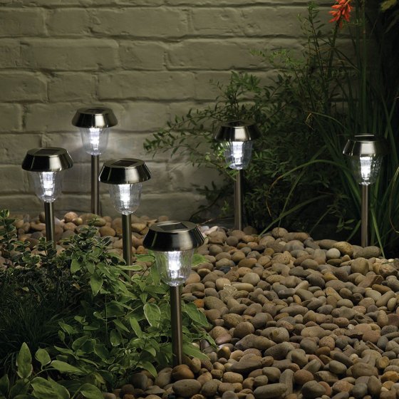 Lot de 8 lampes solaires en acier inoxydable 