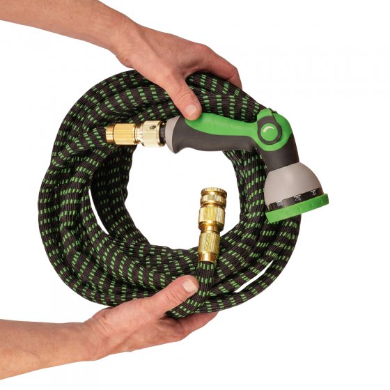 Tuyau d'arrosage extensible avec raccords rapides 