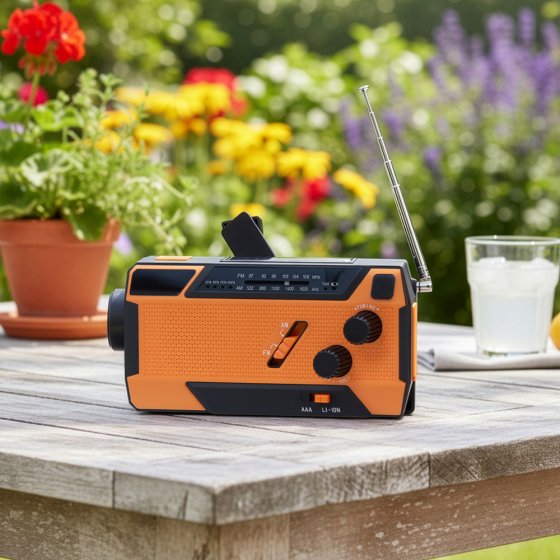 Radio à manivelle et solaire avec câbles de recharge intégrés 