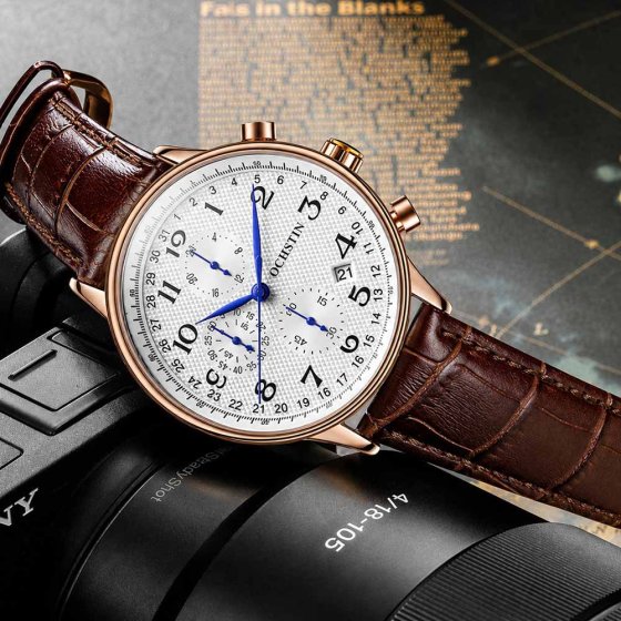 Chronographe pour homme avec bracelet en cuir 