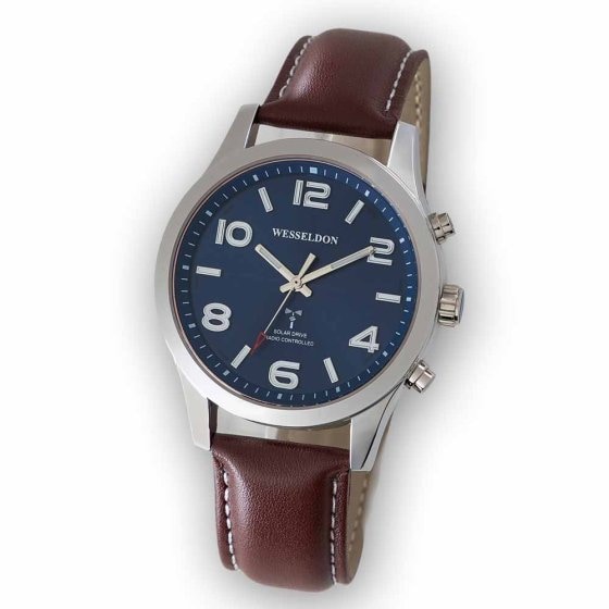 Montre solaire à radio-pilotage avec bracelet en cuir 
