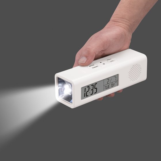 le radio-réveil multifonction avec lampe de poche intégrée 