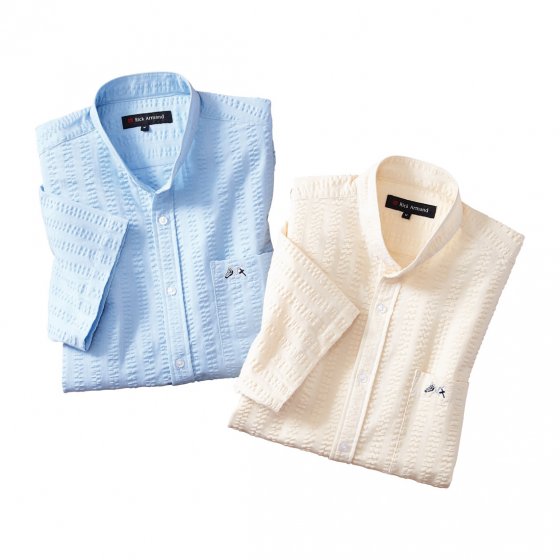 Chemise seersucker col officier 