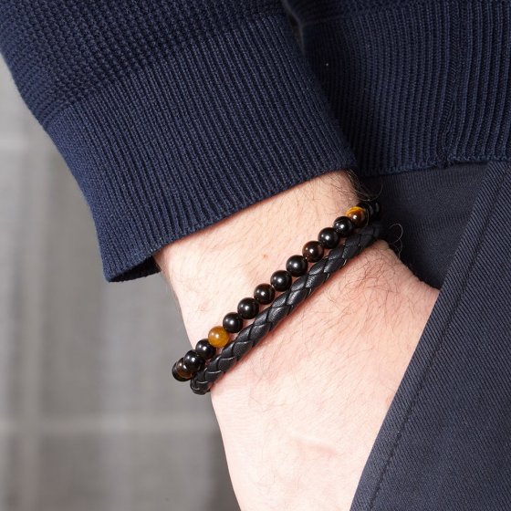 Bracelet homme cuir et pierres précieuses