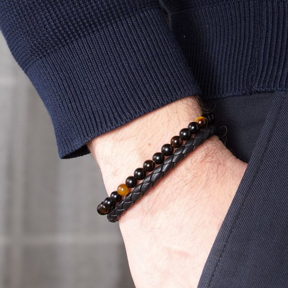 Bracelet homme cuir et pierres précieuses 