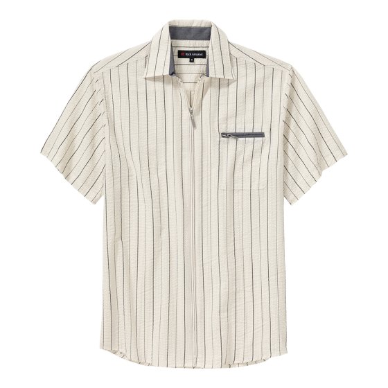 Chemise en seersucker avec fermeture éclair 3XL (47/48) | Beige